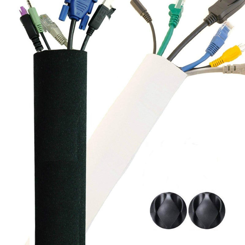 ProMaster Premium 63'' Cable Management Sleeve, Best Cords Organizer for TV On Wall, Desk, Computer, Office, Home - DIY Adjustable Reversible Black and White Neoprene Cord Hider Wire Cover Concealer Wrap - Image 1